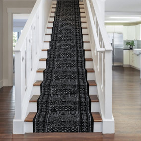 runrug Stair Carpet Runner - Stain Resistant - 540cm x 60cm - Afrikans, Black