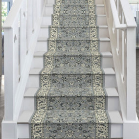 runrug Stair Carpet Runner - Stain Resistant - 540cm x 60cm - Persian, Grey