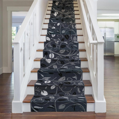 runrug Stair Carpet Runner - Stain Resistant - 540cm x 60cm - Scroll, Grey