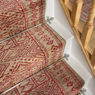 runrug Stair Carpet Runner - Stain Resistant - 540cm x 80cm, Afrikans, Taupe Red