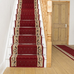 runrug Stair Carpet Runner - Stain Resistant - 570cm x 0cm - Pin, Red