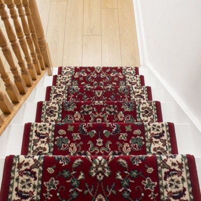 runrug Stair Carpet Runner - Stain Resistant - 570cm x 60cm - Persian, Red