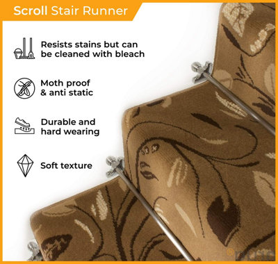 runrug Stair Carpet Runner - Stain Resistant - 570cm x 60cm - Scroll, Red