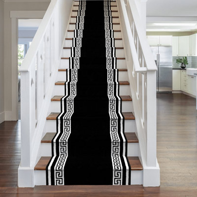 runrug Stair Carpet Runner - Stain Resistant - 570cm x 70cm - Key, Black