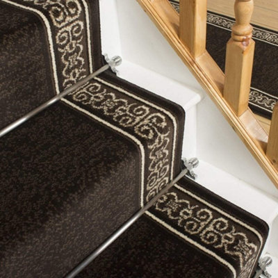 runrug Stair Carpet Runner - Stain Resistant - 570cm x 70cm - Tribal, Brown