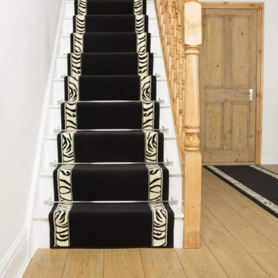 runrug Stair Carpet Runner - Stain Resistant - 570cm x 70cm - Zebra, Border