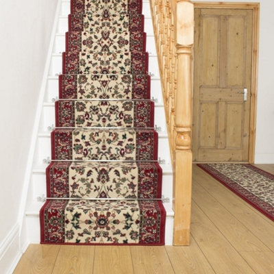 runrug Stair Carpet Runner - Stain Resistant - 600cm x 60cm - Persian, Cream