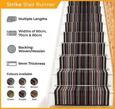 runrug Stair Carpet Runner - Stain Resistant - 600cm x 60cm - Strike, Green