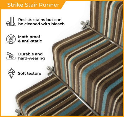 runrug Stair Carpet Runner - Stain Resistant - 600cm x 60cm - Strike, Green