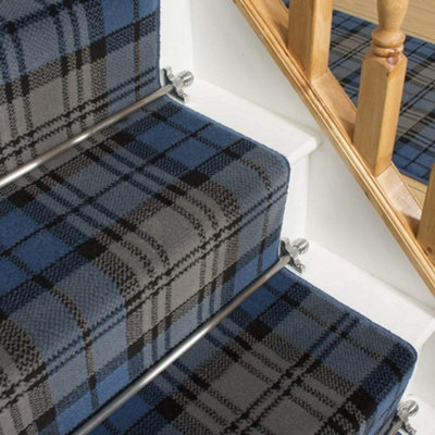 runrug Stair Carpet Runner - Stain Resistant - 600cm x 60cm - Tartan, Blue