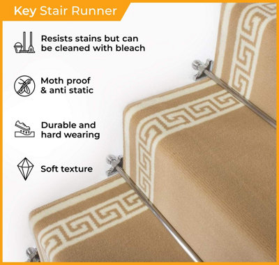 runrug Stair Carpet Runner - Stain Resistant - 600cm x 80cm - Key, Beige