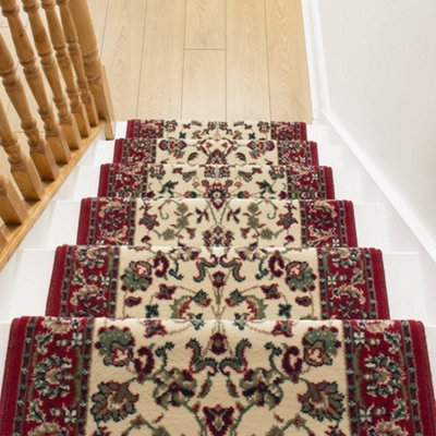 runrug Stair Carpet Runner - Stain Resistant - 600cm x 80cm - Persian, Cream