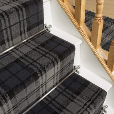 runrug Stair Carpet Runner - Stain Resistant - 600cm x 80cm - Tartan, Black