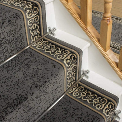 runrug Stair Carpet Runner - Stain Resistant - 630cm x 60cm - Tribal, Grey