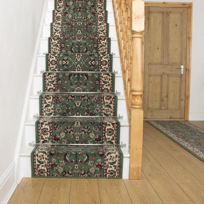 runrug Stair Carpet Runner - Stain Resistant - 630cm x 80cm - Persian, Green