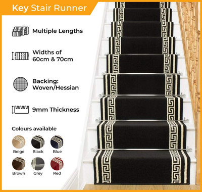 runrug Stair Carpet Runner - Stain Resistant - 660cm x 70cm - Key, Black