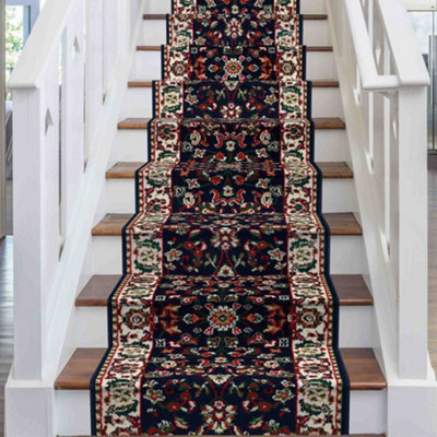 runrug Stair Carpet Runner - Stain Resistant - 660cm x 70cm - Persian, Blue