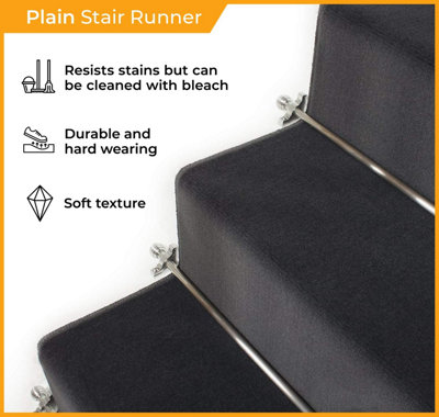 runrug Stair Carpet Runner - Stain Resistant - 660cm x 70cm - Plain, Black