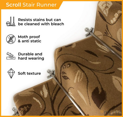 runrug Stair Carpet Runner - Stain Resistant - 660cm x 70cm - Scroll, Grey