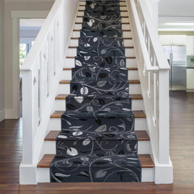 runrug Stair Carpet Runner - Stain Resistant - 660cm x 70cm - Scroll, Grey