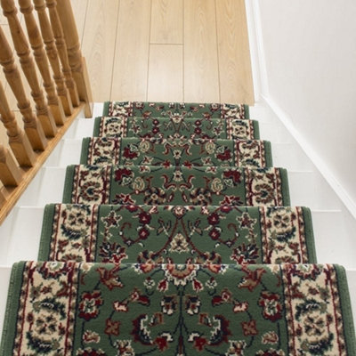 runrug Stair Carpet Runner - Stain Resistant - 660cm x 80cm - Persian, Green