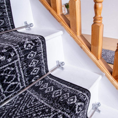 runrug Stair Carpet Runner - Stain Resistant - 690cm x 70cm - Afrikans, Black