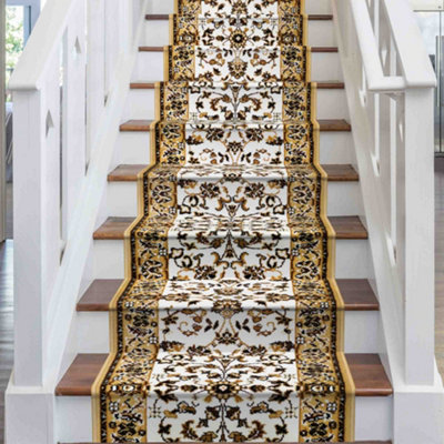 runrug Stair Carpet Runner - Stain Resistant - 690cm x 70cm - Persian, Beige
