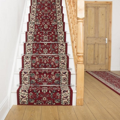 runrug Stair Carpet Runner - Stain Resistant - 690cm x 70cm - Persian, Red