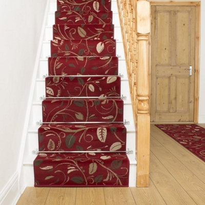 runrug Stair Carpet Runner - Stain Resistant - 690cm x 70cm - Scroll, Red