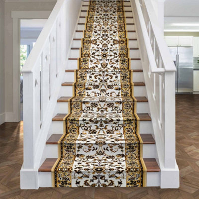 runrug Stair Carpet Runner - Stain Resistant - 690cm x 80cm - Persian, Beige