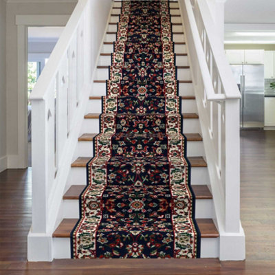 runrug Stair Carpet Runner - Stain Resistant - 690cm x 80cm - Persian, Blue