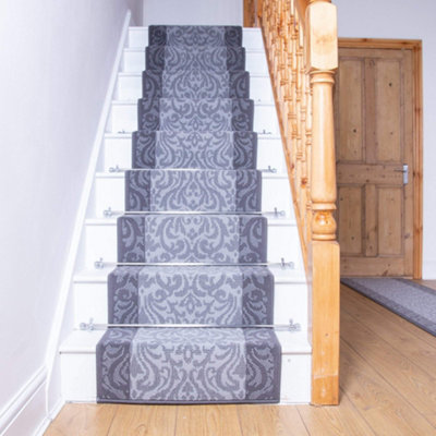 runrug Stair Carpet Runner - Stain Resistant - 720cm x 60cm, Baroque, Light Grey