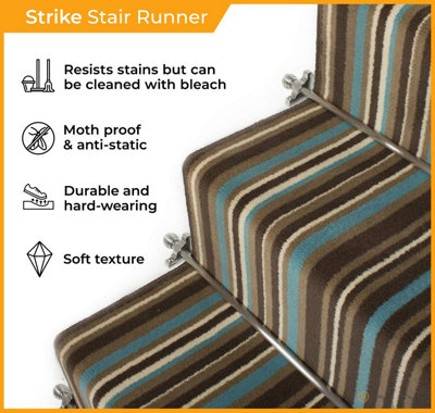 runrug Stair Carpet Runner - Stain Resistant - 720cm x 60cm - Strike, Green