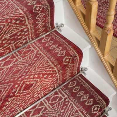 runrug Stair Carpet Runner - Stain Resistant - 720cm x 70cm - Afrikans, Red
