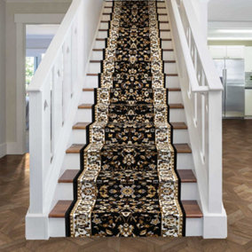 runrug Stair Carpet Runner - Stain Resistant - 720cm x 70cm - Persian, Black