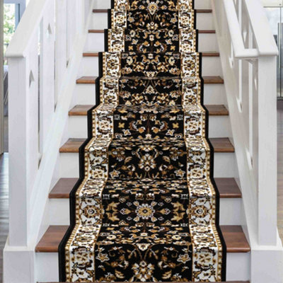 runrug Stair Carpet Runner - Stain Resistant - 720cm x 70cm - Persian, Black