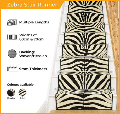 runrug Stair Carpet Runner - Stain Resistant - 750cm x 60cm - Zebra, Print