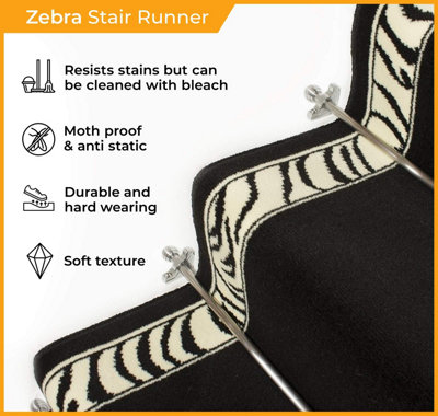 runrug Stair Carpet Runner - Stain Resistant - 750cm x 60cm - Zebra, Print