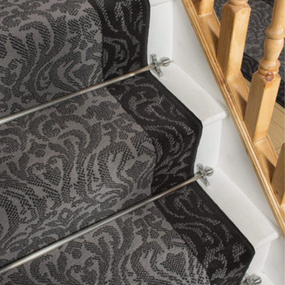 runrug Stair Carpet Runner - Stain Resistant - 780cm x 60cm - Baroque, Black