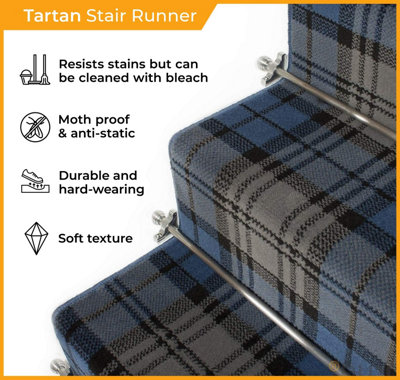 runrug Stair Carpet Runner - Stain Resistant - 810cm x 70cm - Tartan, Black