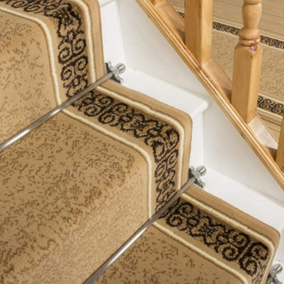 runrug Stair Carpet Runner - Stain Resistant - 810cm x 70cm - Tribal, Beige