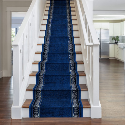 runrug Stair Carpet Runner - Stain Resistant - 810cm x 70cm - Tribal, Blue