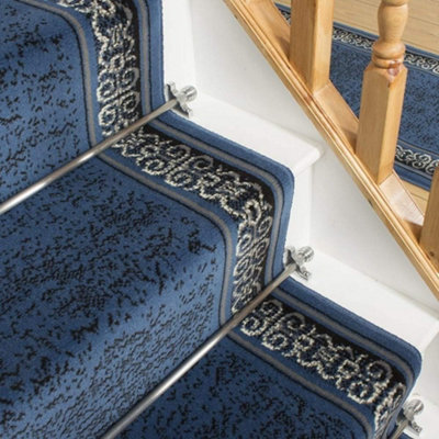 runrug Stair Carpet Runner - Stain Resistant - 810cm x 70cm - Tribal, Blue