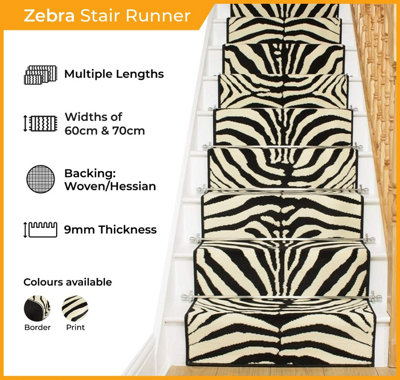 runrug Stair Carpet Runner - Stain Resistant - 810cm x 70cm - Zebra, Print