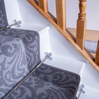 runrug Stair Carpet Runner - Stain Resistant - 840cm x 60cm, Baroque, Light Grey