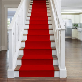 runrug Stair Carpet Runner - Stain Resistant - 840cm x 60cm - Plain, Red