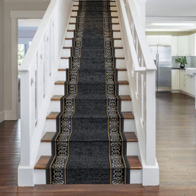 runrug Stair Carpet Runner - Stain Resistant - 840cm x 70cm - Tribal, Grey