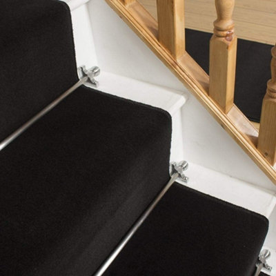 runrug Stair Carpet Runner - Stain Resistant - 870cm x 70cm - Plain, Black
