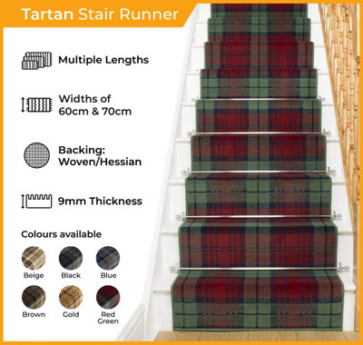 runrug Stair Carpet Runner - Stain Resistant - 870cm x 70cm - Tartan, Blue