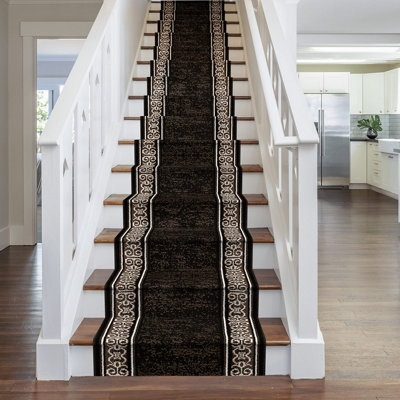 runrug Stair Carpet Runner - Stain Resistant - 900cm x 60cm - Tribal, Brown